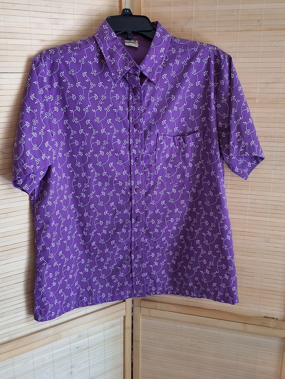 Vintage Casual Purple Short-Sleeve SnapButton-Down Shirt